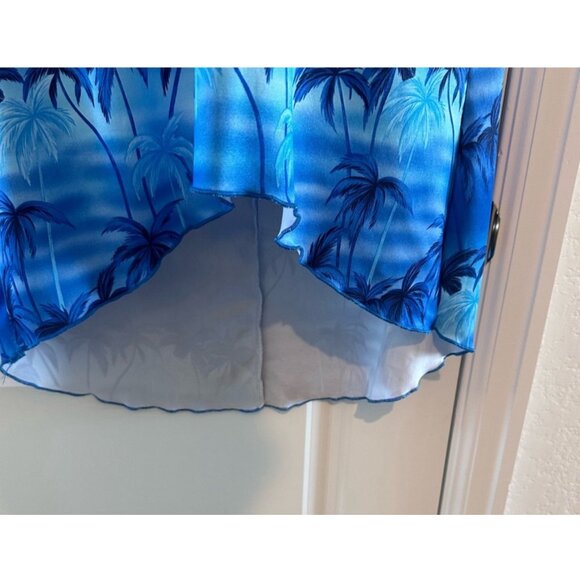 Halter Neck Blue Palm Tree Print Dress By Lipstick Damore - Picture 8 of 9